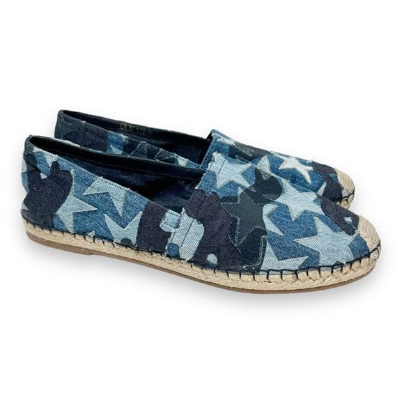Valentino Blue Denim Stars Camo Canvas Espadrille Flat Sandals Women’s Size 40/9 - Picture 2 of 11